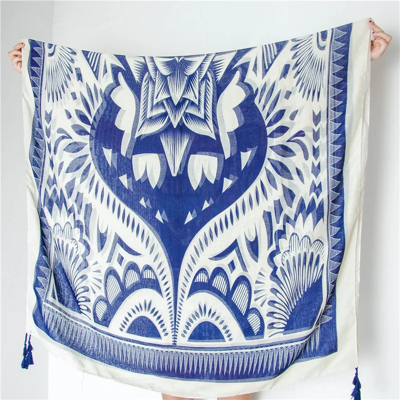 

2020 Autumn Cotton and Linen Scarf new colour Print silk Scarves ethnic style seaside Beach towel lady summer Sunscreen Shawls
