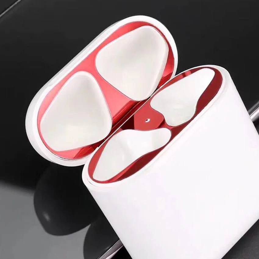 Для AirPods стикер ультра тонкий металлический пылезащитный стикер Защитная кожа для Air Pods 2 i12 i9s i7 металлический пылезащитный аксессуар - Цвет: Красный