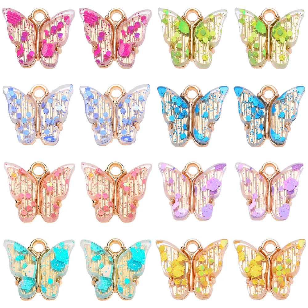 

2022 New Gypsophila Butterfly Charm Colorful Acrylic Animal Alloy Pendant For Women's Earrings Bracelets Jewelry Making Supplies