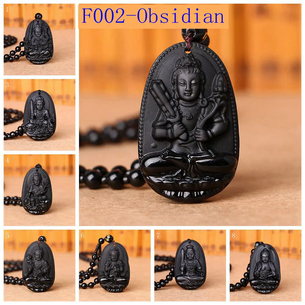 F002-Obsidian Yumten ожерелье с Буддой кулон из природного кристалла камень резные счастливые аксессуары, цепочка на свитер blessding рейки драгоценный камень Guardian подарки кулоны женские ожирелье - Окраска металла: F002-Obsidian
