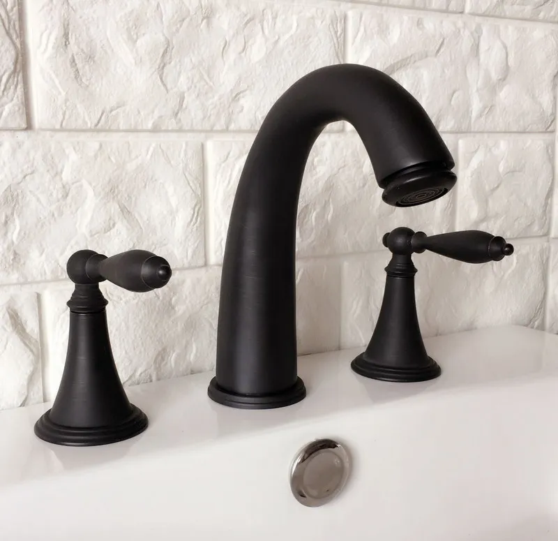 Черный Масляный латунный Смеситель для раковины на бортике комплект из 3