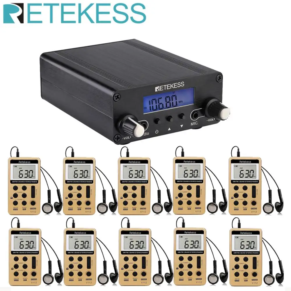 Беспроводной fm передатчик Retekess TR508 радиостанция + 10 шт. V112 приемник для церковного
