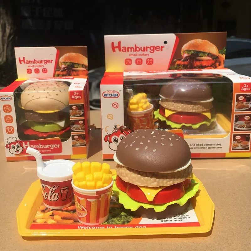 

Детские игрушки для кухни, костюмы, игры для дома, игрушки для еды, имитация еды, гамбургер, картошки фри, модель для мальчиков и девочек, Детс...