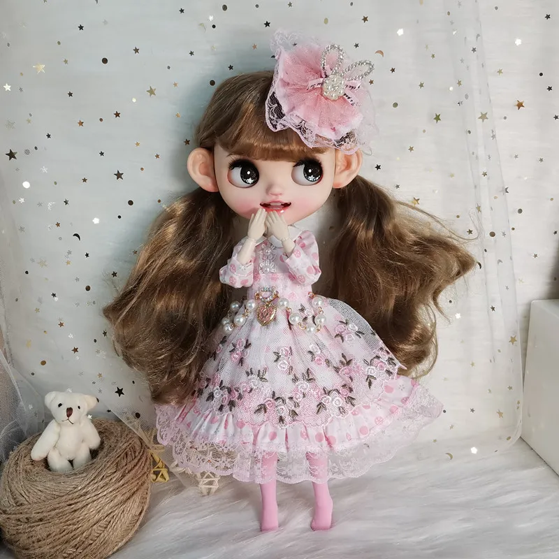 Одежда для куклы блайз 1/6 розовое кружевное платье с цветочным принтом подходит
