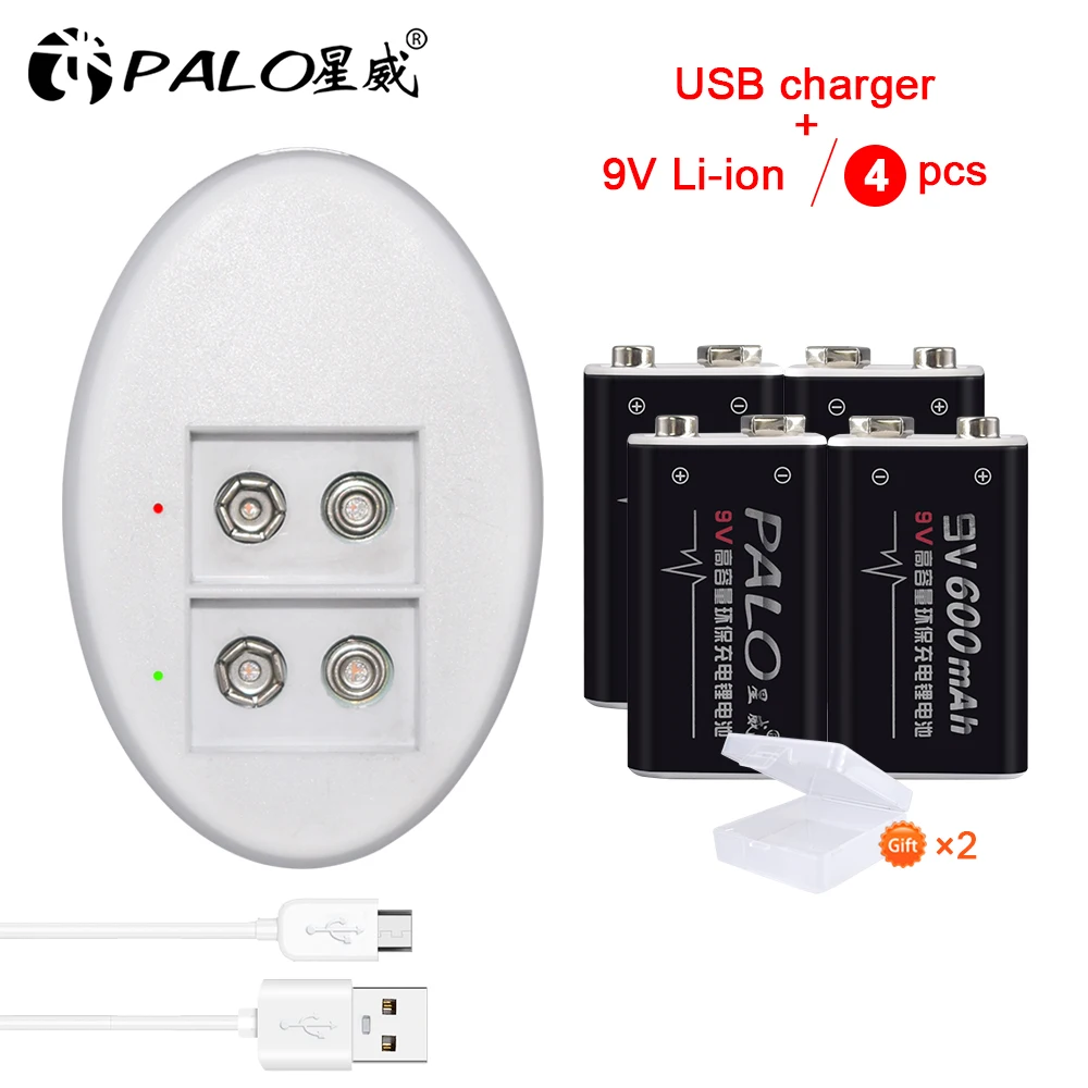 Palo 2-8 шт. 300 мА · ч 9 В nimh аккумулятор 6f22 + usb зарядное устройство для в литий-ионная