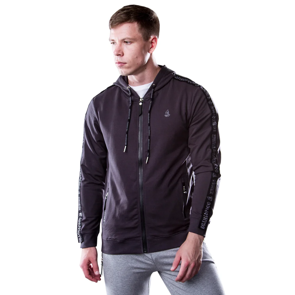 Толстовка на молнии &quotВеликоросс&quot цвета Графит жаккардовые лампасы и