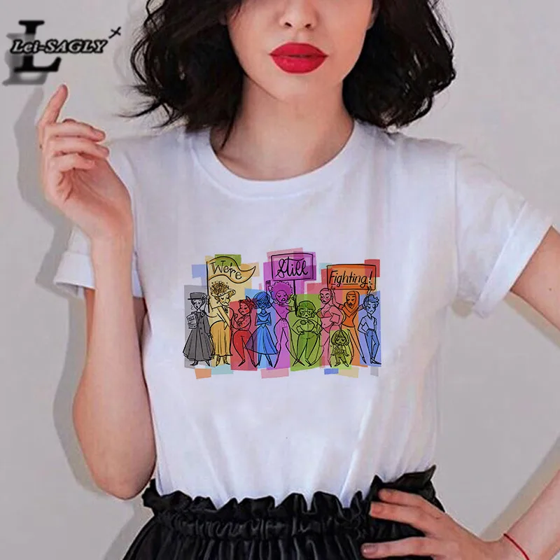 Lei SAGLY девушка Pow женская футболка будущее Feminist женский короткий рукав Харадзюку Графический футболки Ulzzang Винтаж уличная