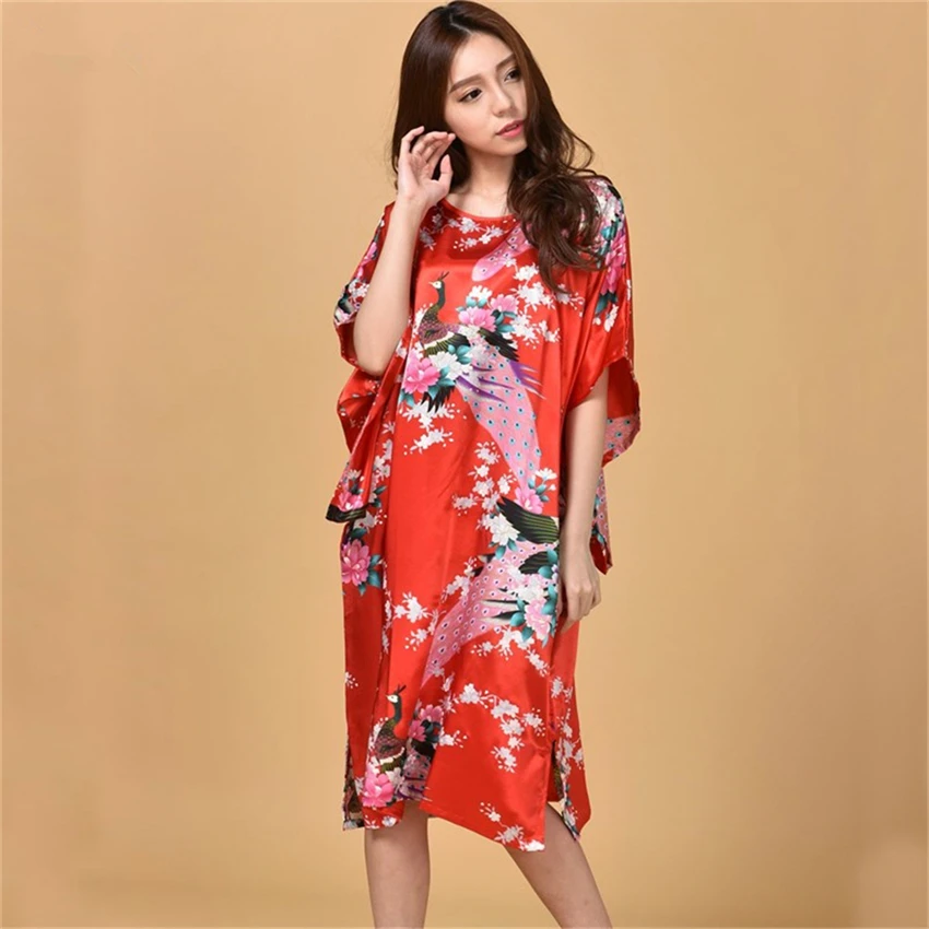 

12Color Women Japanese Kimono Yukata Obi Sleepwear Peacock Satin Soft Pajamas Home Sleepwear Aisan Traditional Clothing