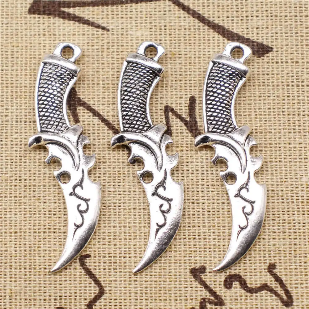 

Knife Charms Supplies For Jewelry Making Kit Antique Silver Color 4pcs 50x12mm