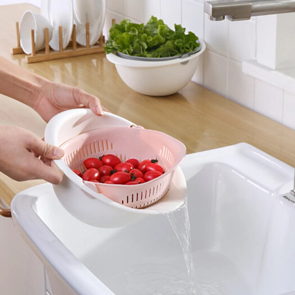 

Dual Layer Rice Wash Strainer Kitchen Fruits Vegetable Cleaning Container Basket Food Grade Plastic Drainer Organizer Portable