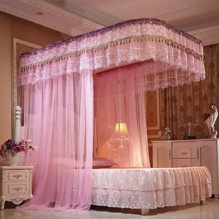 

New Palace Style Mosquito Net U-Shaped Guide Pulley Curtain Floor-Standing Mosquito Net Aluminum Alloy Encryption Thickening