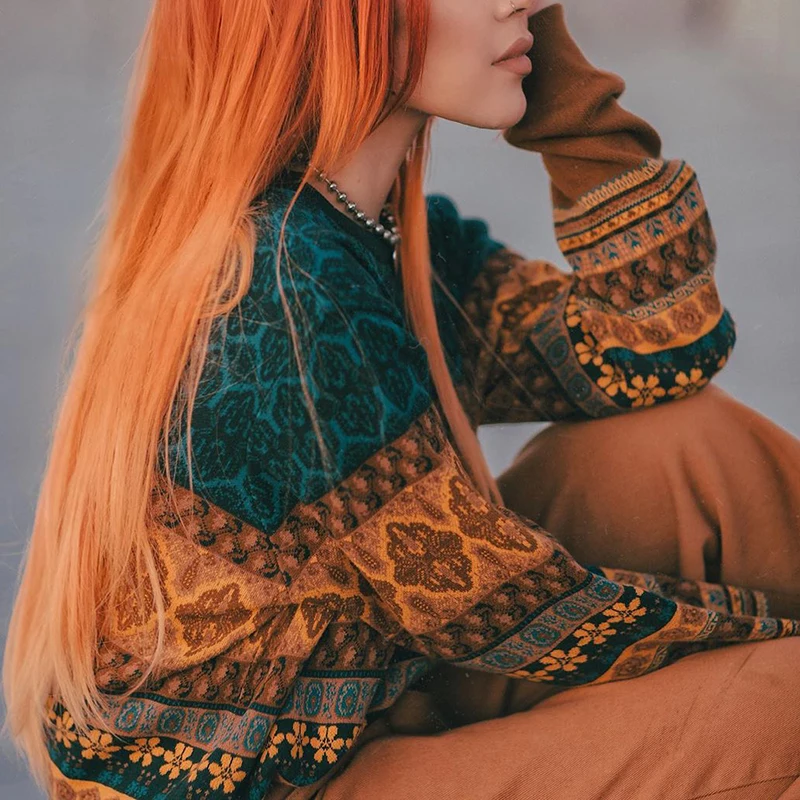 

Свитера, женский короткий свитер, ретро вязаный пуловер с цветочным узором для женщин, зимняя теплая одежда для молодых девушек