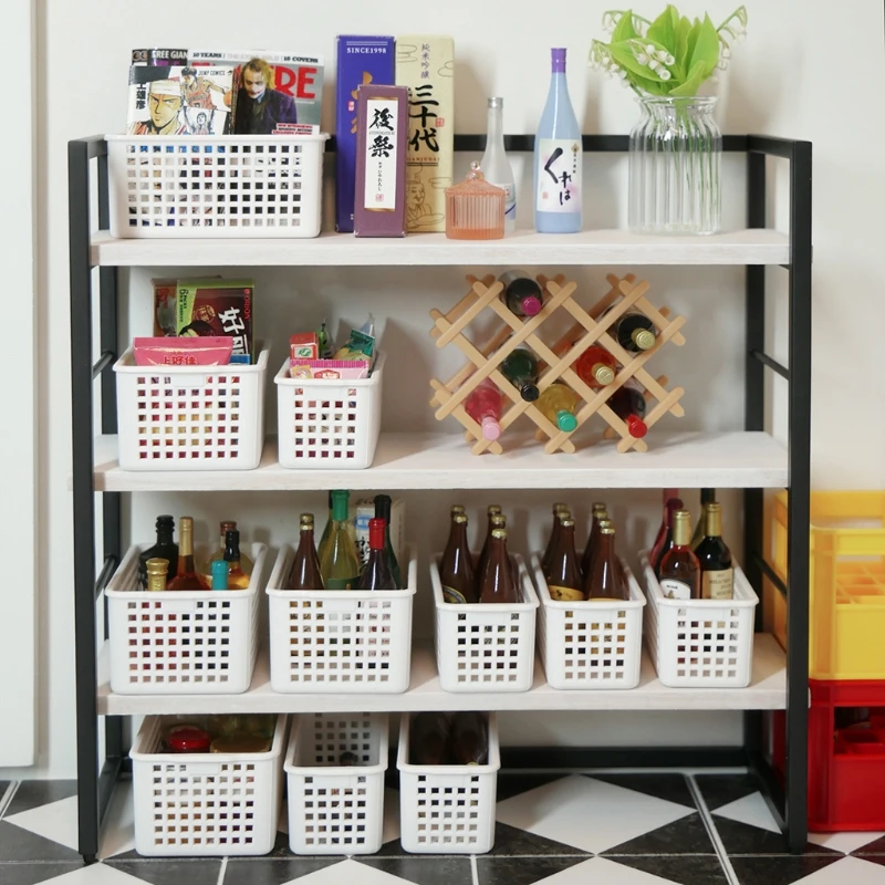 

54DA 2 Pcs 1:12 Dollhouse Accessories Mini Plastic Storage Baskets Miniature Simulation Furniture Model Kids Pretend Play Toy