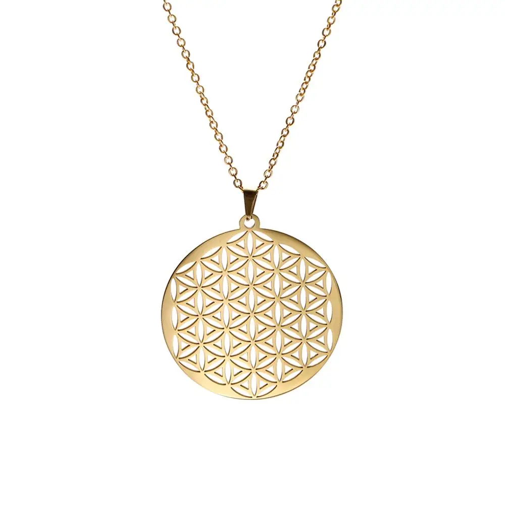 Style2-Gold My shape цветок жизни из нержавеющей стали полый круглый ювелирный кулон ожерелье чокер Серебро Золото женское ожерелье подарок - Окраска металла: Style2-Gold