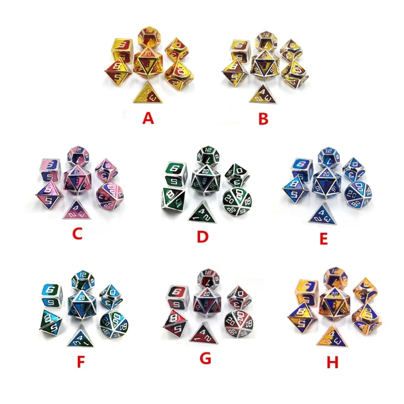 

7pcs Metal Dice Set D&D Board Game Polyhedral Dice for RPG Role Playing Game