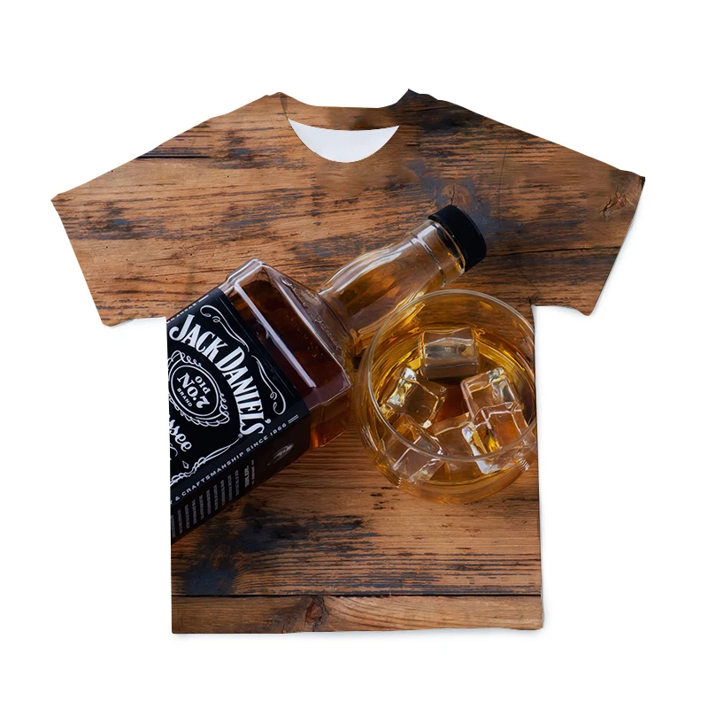

Funny Men 3D T shirt Wine bottle Printing Cool T-Shirt Summer Black Whiskey Shirts For Men's Polyester Short Sleeve Customizable