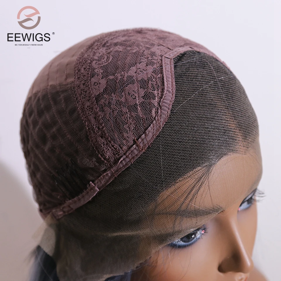 EEWigs термостойкие прямые синтетические парики на кружеве Glueless косплей парик черный синий розовый 3 тона Омбре парики для женщин