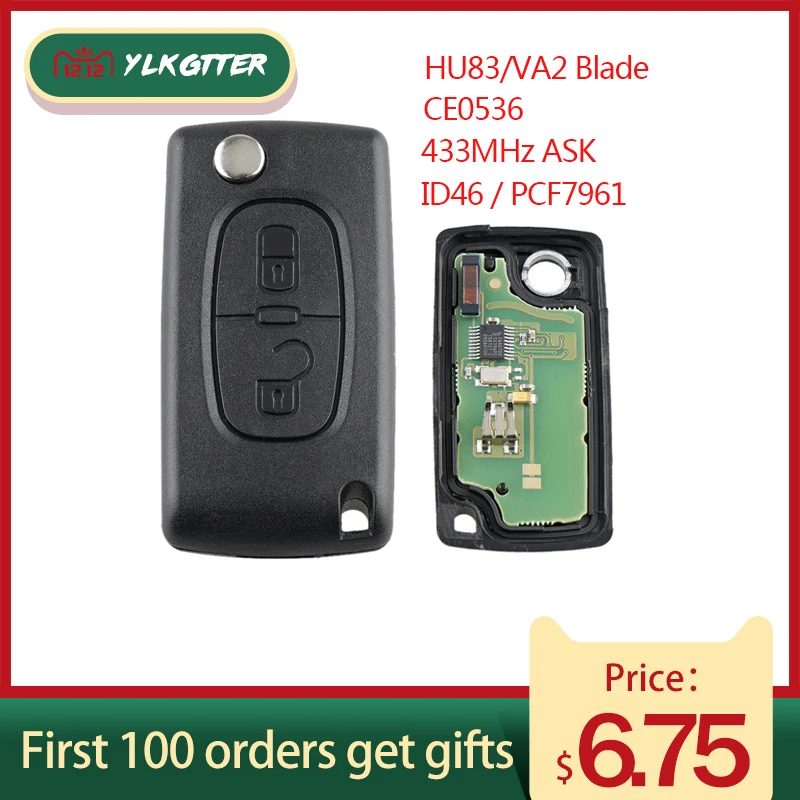 YLKGTTER 2 кнопки дистанционного ключа для peugeot 207 208 307 308 408 Partner CE0536 модель HU83/VA2 Blade ASK Signal