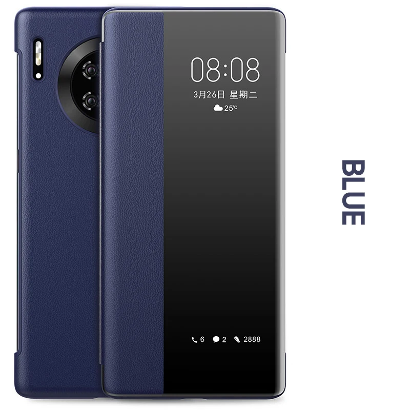 Кожаный чехол-книжка Cenmaso для huawei mate 30 Pro с окошком для сенсорного экрана для huawei mate 20X30 Pro, защитный чехол - Цвет: Синий