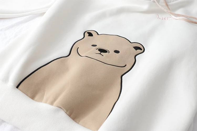Merry Pretty женские толстовки с капюшоном Harajuku мультфильм Медведь Вышивка толстовки толстый свитшот с ушками на капюшоне спортивный костюм