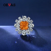 oevas 100 925 sterling silver 1010mm aquamarine topaz high carbon diamond flower rings for women sparkling party fine jewelry