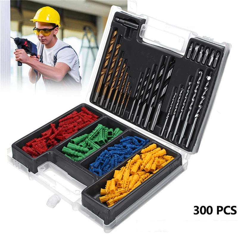 

300Pcs 2-10mm HSS Twist Drill Bit Set Metric Wall Plugs Impact WoodWorking Tool With Screwdriver Bits And Connecting Rod