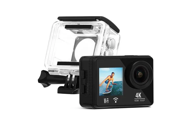 للبيع الترا 4k عمل الكاميرا مع شاشة ملونة مزدوجة كاميرا مقاومة للماء