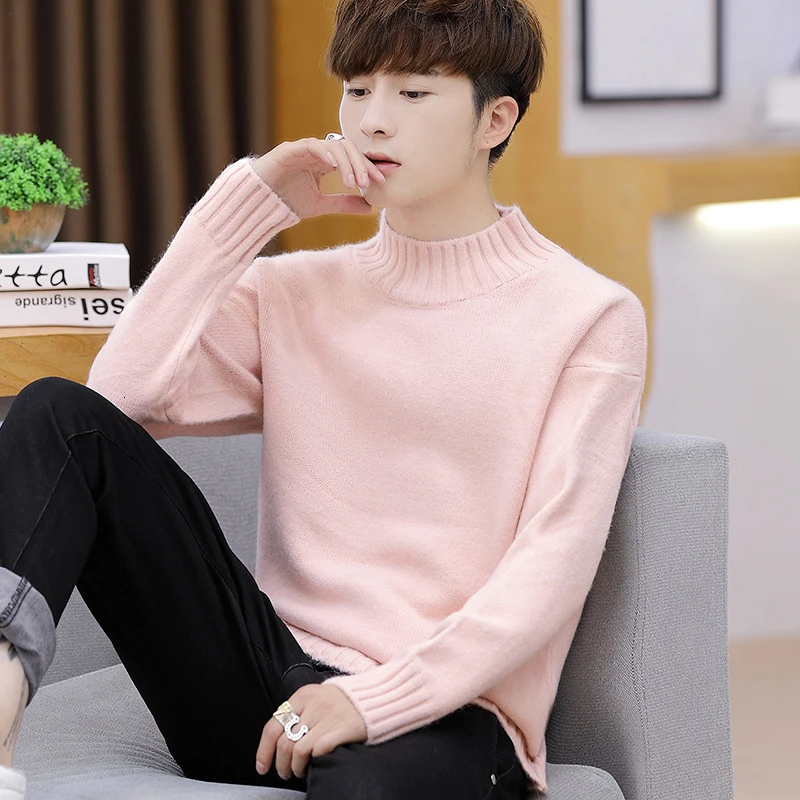 2019 Men Winter Tall Throat Thick Hot Trui Slim Fit Double collar Men's sweaters Male Cultivate one's morality | Мужская одежда