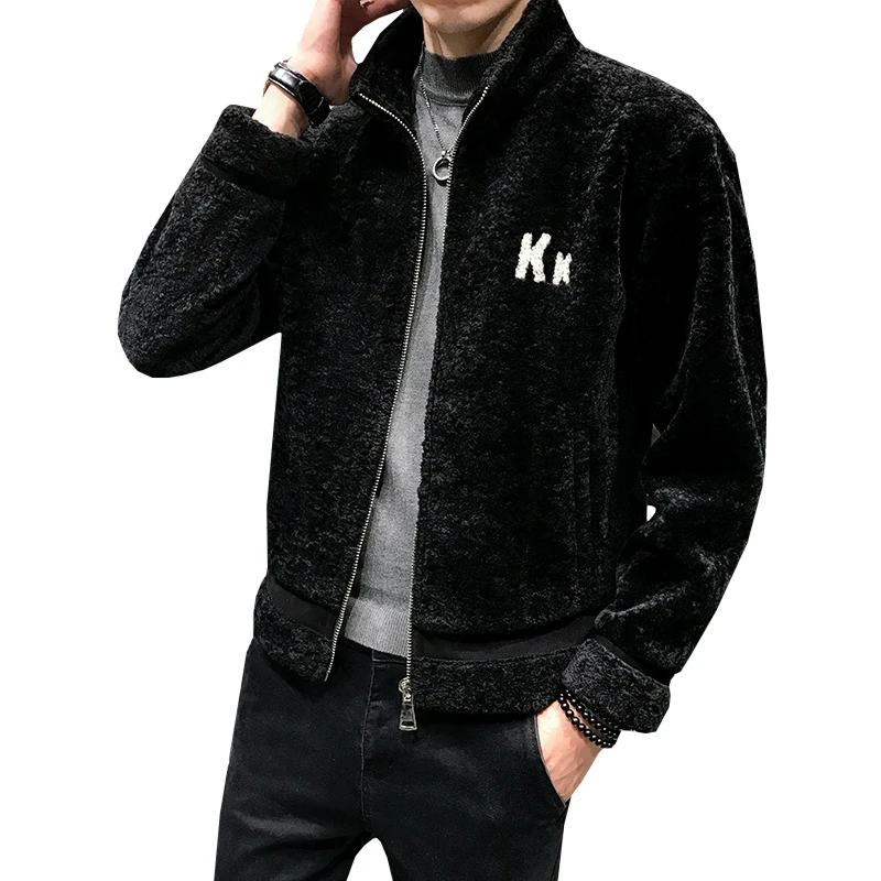 Мужская зимняя куртка-бомбер теплая шерстяная с разрезами повседневное пальто