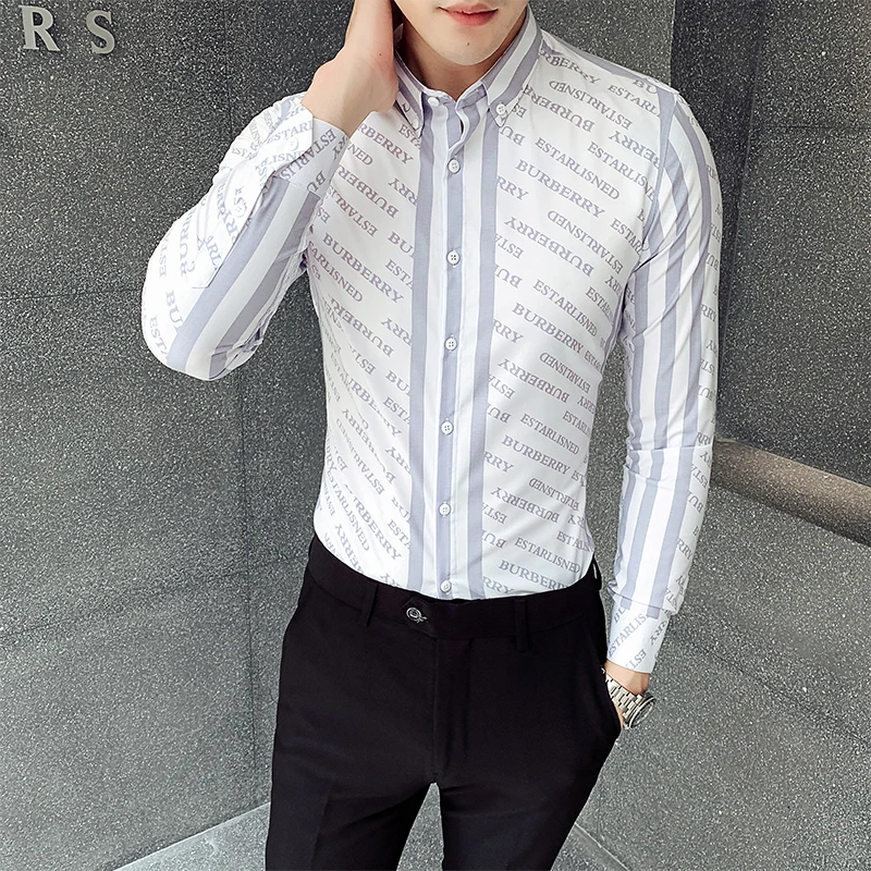 Мужская рубашка с длинными рукавами Повседневная Молодежная деловая в Корейском