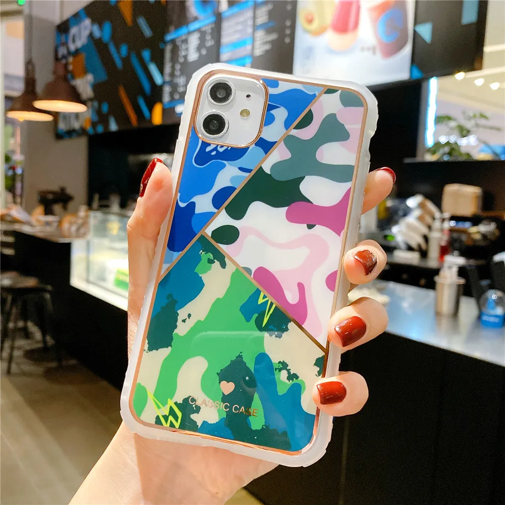 Мягкий ударопрочный камуфляжный чехол с золотыми линиями для Iphone X XS Max XR 7 8 11 Pro Plus