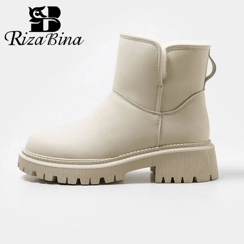 

Новая женская обувь RIZABINA из натуральной кожи, зимние теплые офисные короткие ботинки с мехом, Женская обувь размеров 35-40