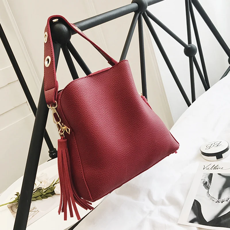 2020 модная Скраб Женская сумка-мешок винтажная сумка-мессенджер с кисточками