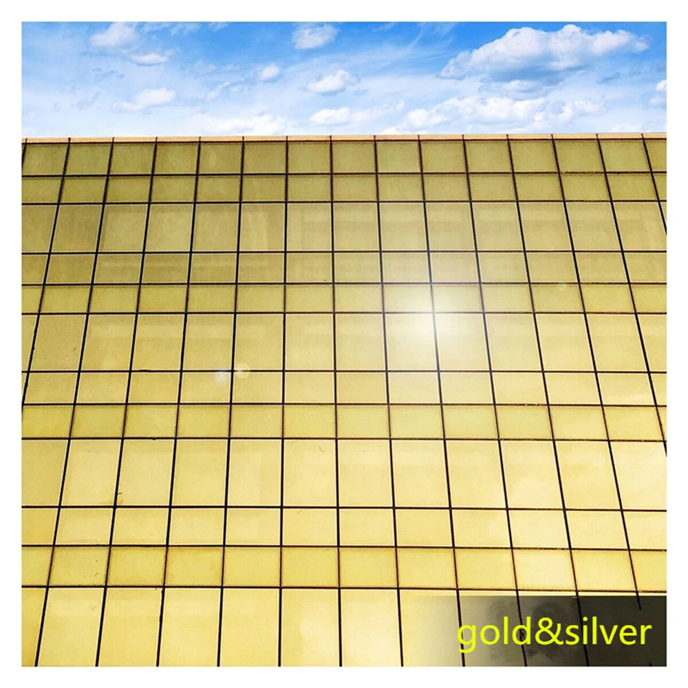 Виниловая односторонняя зеркальная пленка для окон золотистая серебристая |