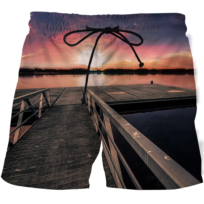 2021 men's beach shorts when hip hop sea view 3D printed hip hop clothing men's men's surf shorts black swimwear pants