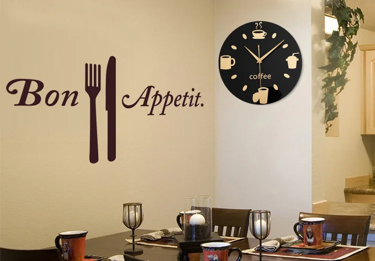 

Fashion Creative Kitchen Restaurant Clock Casual Coffee Cup Tableware Hanging Clock Knife and Fork Bar Wall Wall Clock