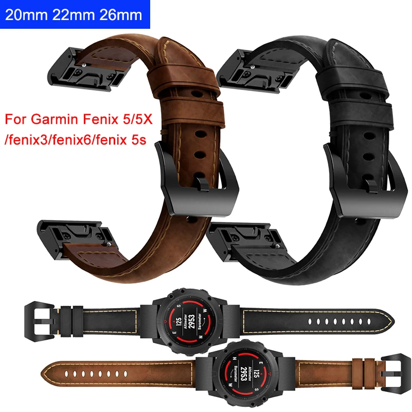 Ремешок Crazy horse из натуральной кожи для Garmin Fenix5/5X/fenix6x /Fenix3/forerunner935 браслеты 20 22 26 мм