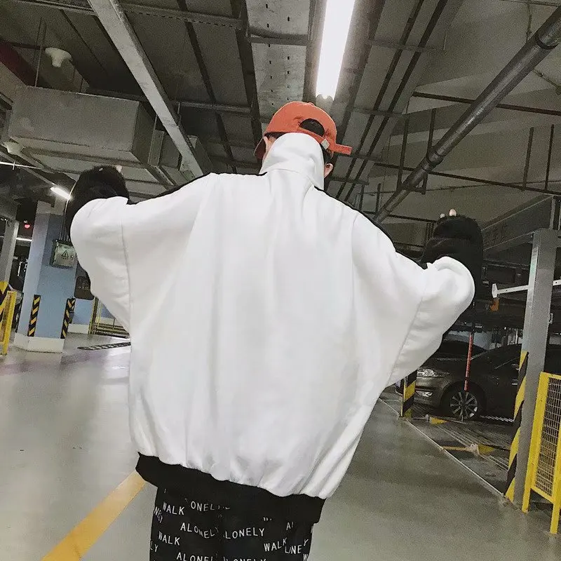 Женская Осенняя свободная толстовка на молнии бархатная черно-белая с длинным