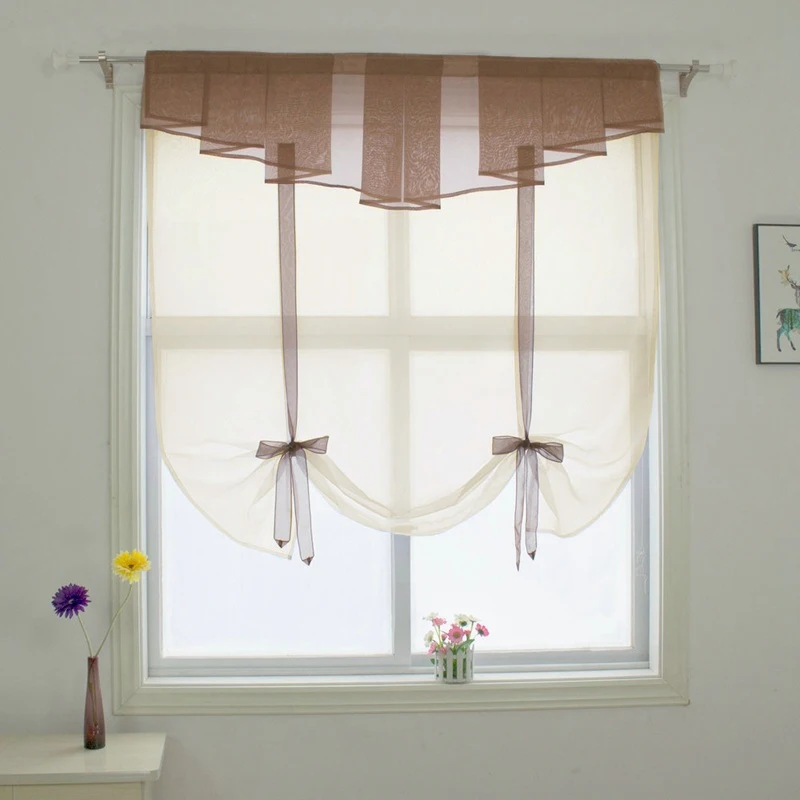 

Pleated Valance Design Stitching Colors Sheer Balcony Kitchen Window Wave Curtain