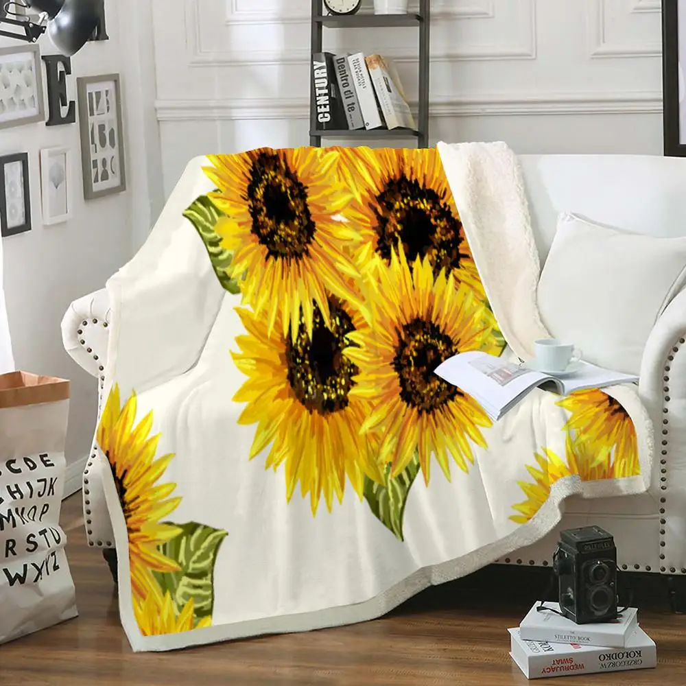 Одеяло с подсолнухом шерпа плюшевое покрывало для кровати цветами желтое