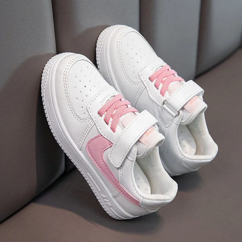 

White Leather Baby Sneakers Fashion Children's Flat Shoes Kids Girls Shoes Stretch Breathable Mesh Sports Running Shoes Korean