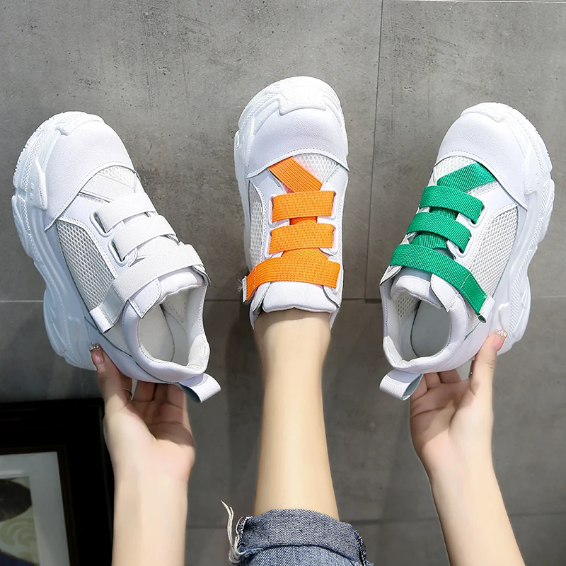 

Hidden Wedge White Shoes Female Summer 2020 Wild Super Fire Dad Shoes Mesh Breathable Velcro Platform Sneakers