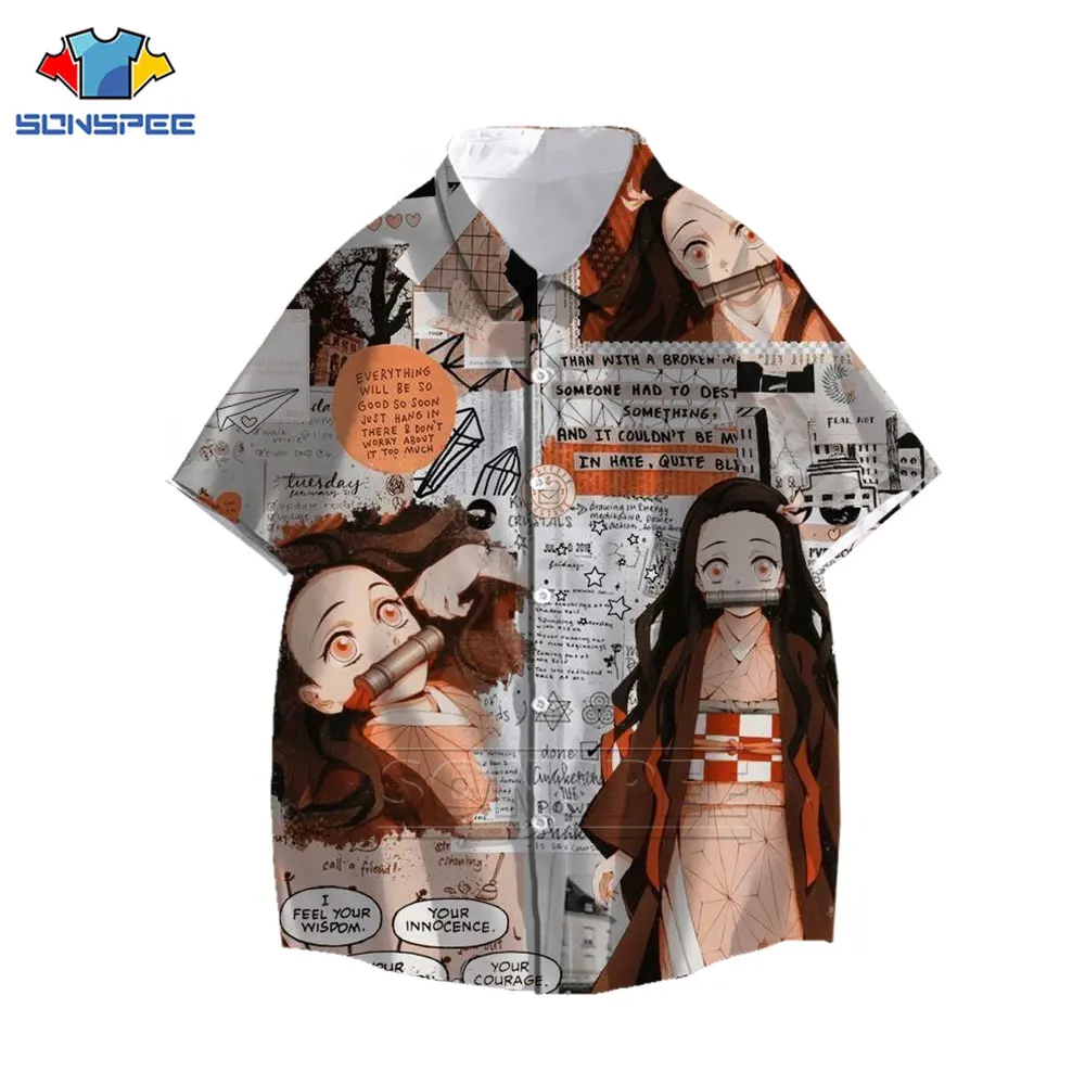 Hot Anime Demon Slayer Shirt 3D Print Funny Agatsuma Zenitsu Kamado Nezuko Shirts Summer Casual Men Hawaiian Shirts Blouse