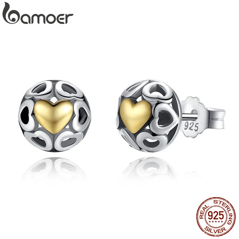 Женские серьги пусеты BAMOER ажурные сережки в виде сердца с надписью My One True Love