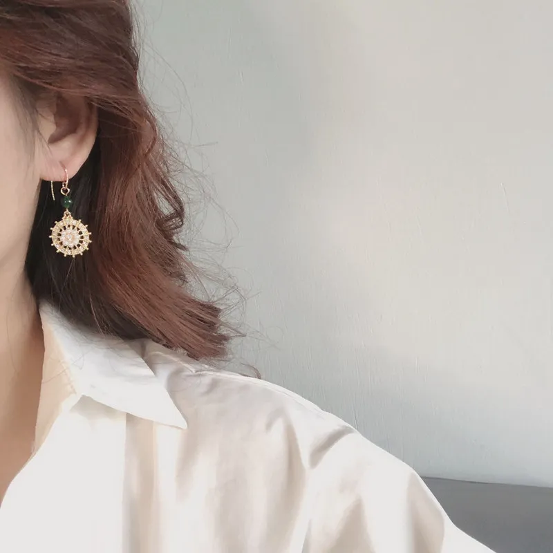 Винтаж золотой круглый цветок висячие серьги свадебные жемчужные цветы для