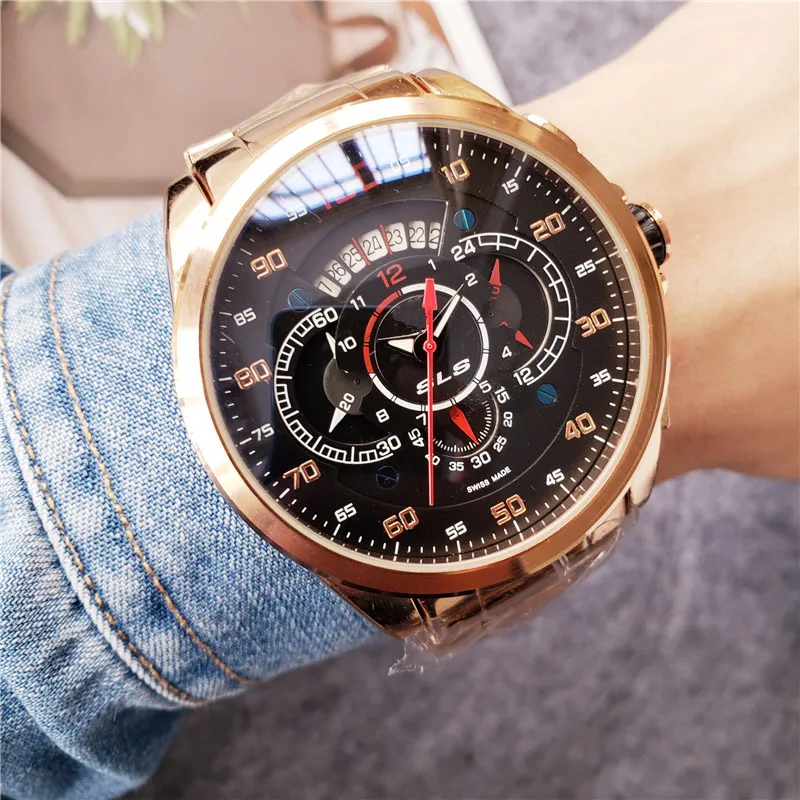 JUNBIE Роскошные брендовые военные кварцевые часы полный 9 контактный функциональный хронограф календарь