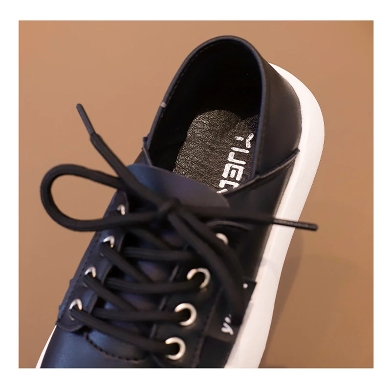 

White Black Children Casual Shoes PU Leather Platform Boys Girls School Shoes Non Slip Soft Breathable Toddler Kids Solid Shoes