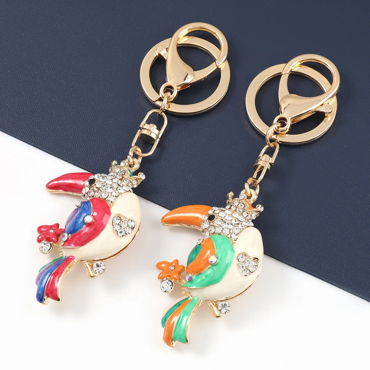

Fashion 3D Enamel Colorful Crystal Bird Pendant Keychain Men's Rhinestone Keyring Women's Jewelry