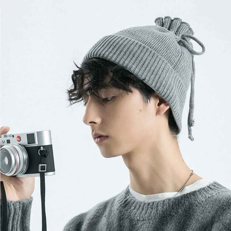 Осенне зимняя мужская вязаная шапка женская с карманами свободного размера