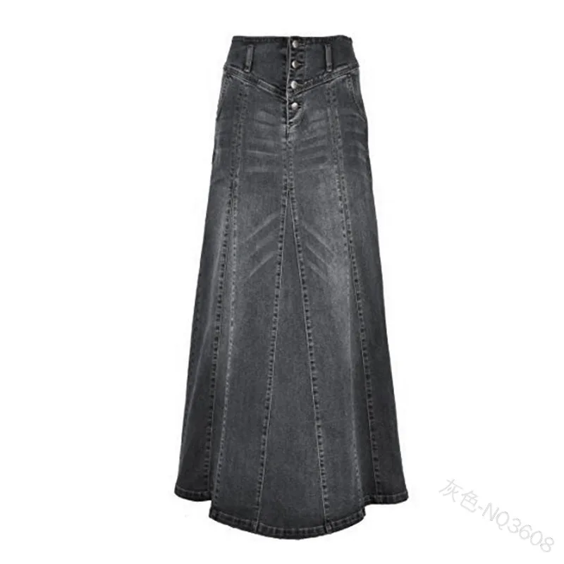

Women Denim Skirt White Hipster High Waist Bag Hip Bust Fishtail Old Button Pocket Stitching Washed Ruffled Street Long Skirt